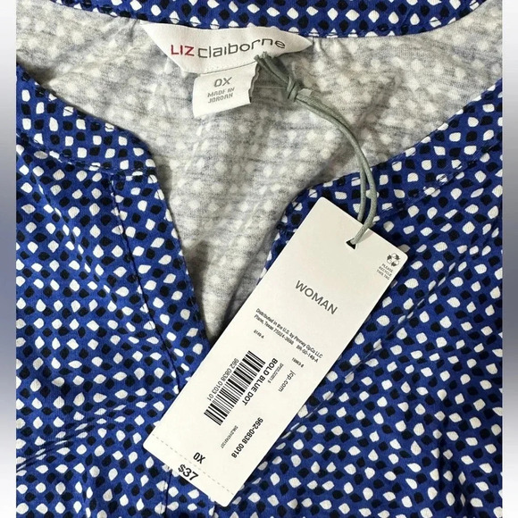 NWT  liz claiborne womens bold blue dot top shirt half button size 0x plus - Picture 6 of 6
